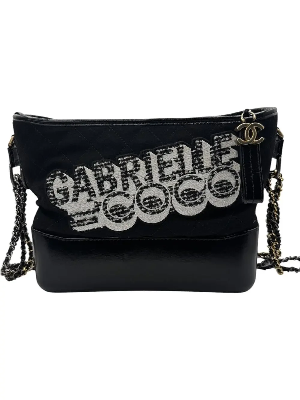 Chanel Gabrielle Coco Logo Wool & Calfskin Hobo Bag | Black | FW 2017